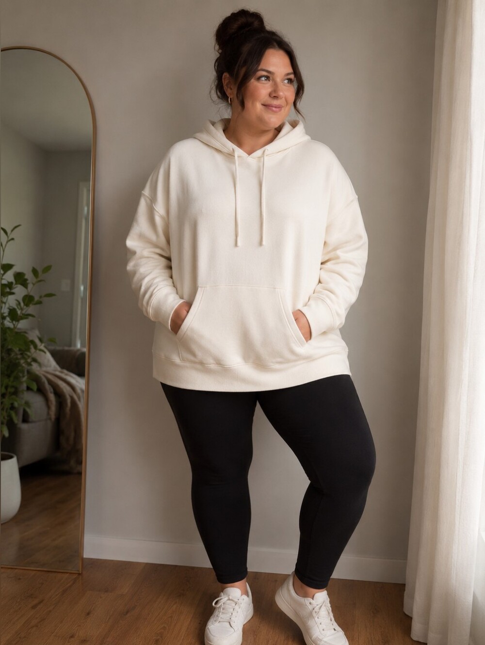Hyba Reitmans Relaxed Cream Plush Hoodie with Drawstring Hood Size XXL 18/20